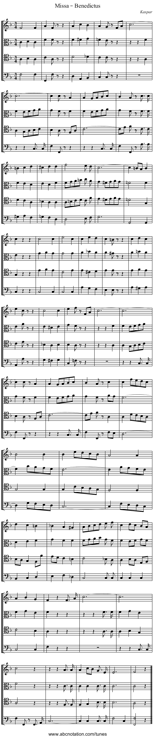 Missa – Benedictus - staff notation