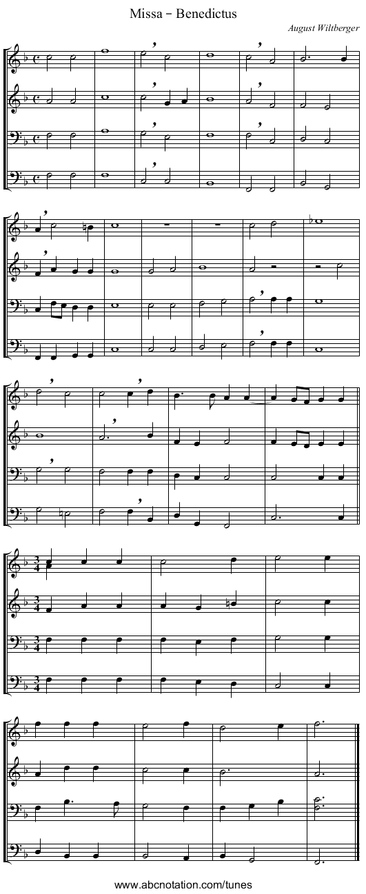 Missa – Benedictus - staff notation