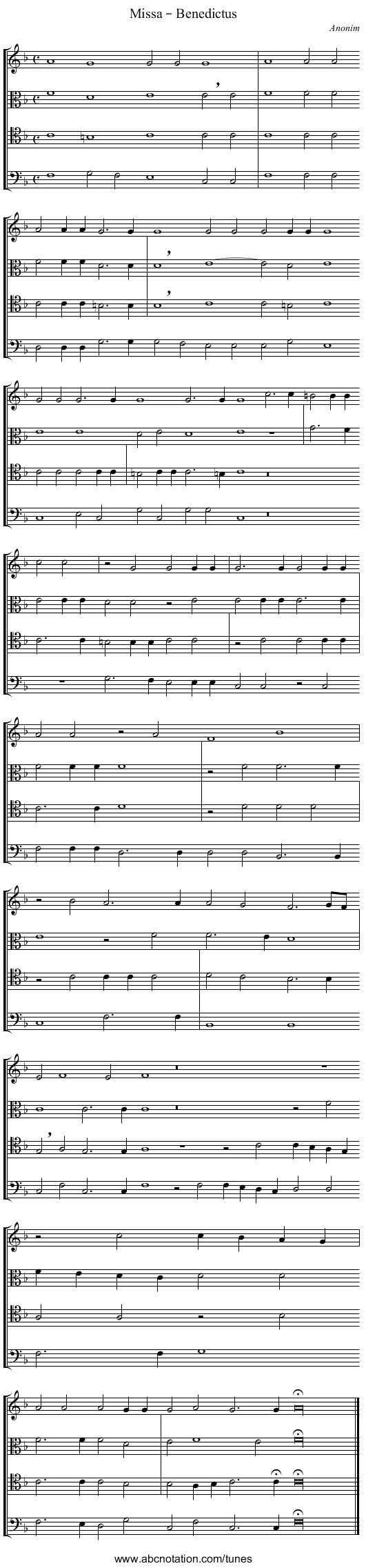 Missa – Benedictus - staff notation