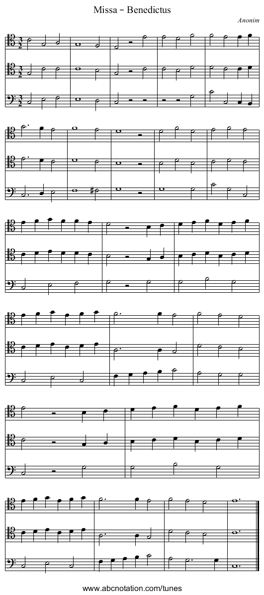 Missa – Benedictus - staff notation