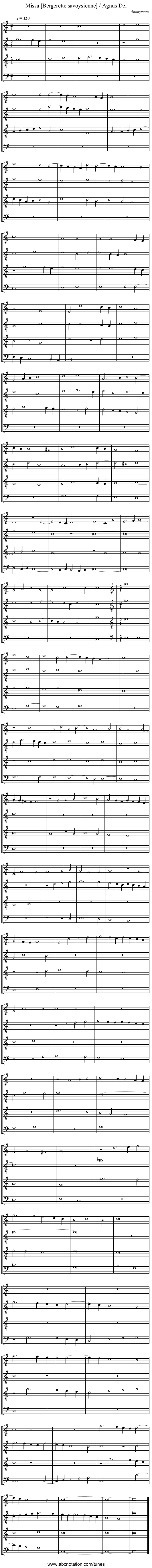 Missa [Bergerette savoysienne] / Agnus Dei - staff notation