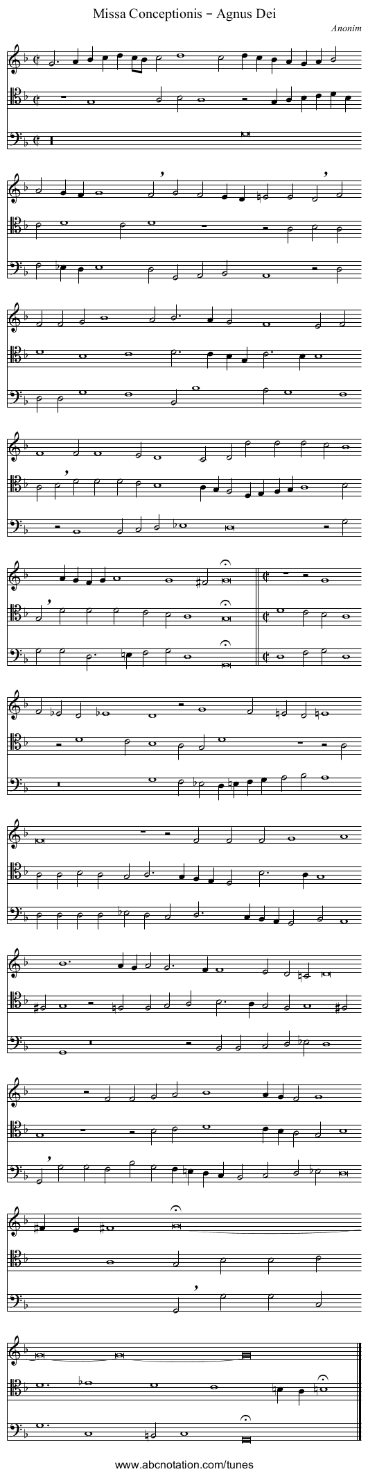 Missa Conceptionis – Agnus Dei - staff notation