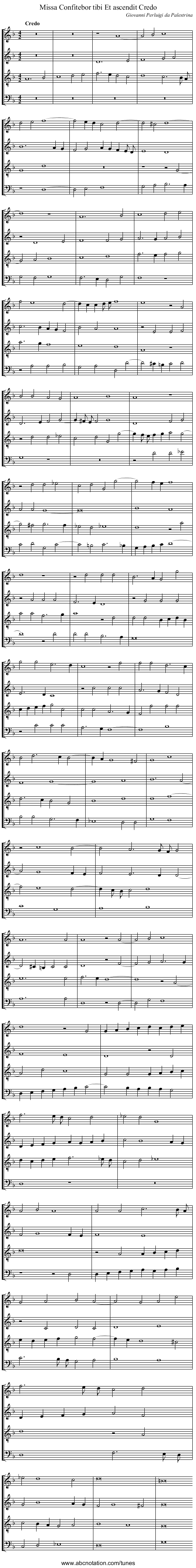Missa Confitebor tibi Et ascendit Credo - staff notation