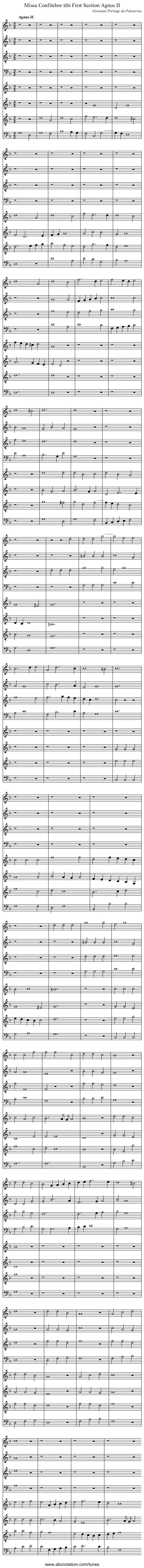 Missa Confitebor tibi First Section Agnus II - staff notation