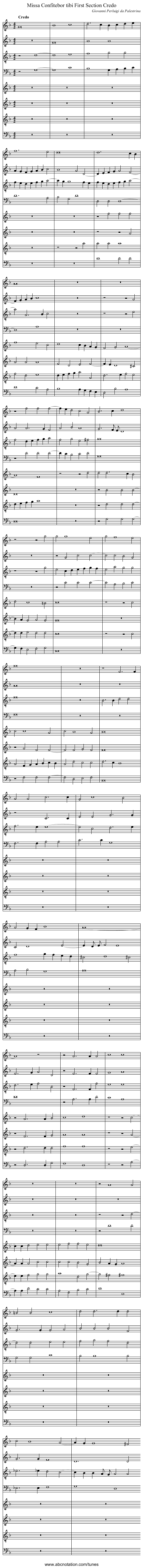 Missa Confitebor tibi First Section Credo - staff notation