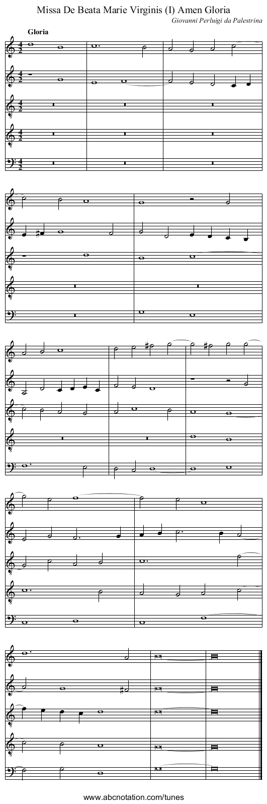 Missa De Beata Marie Virginis (I) Amen Gloria - staff notation