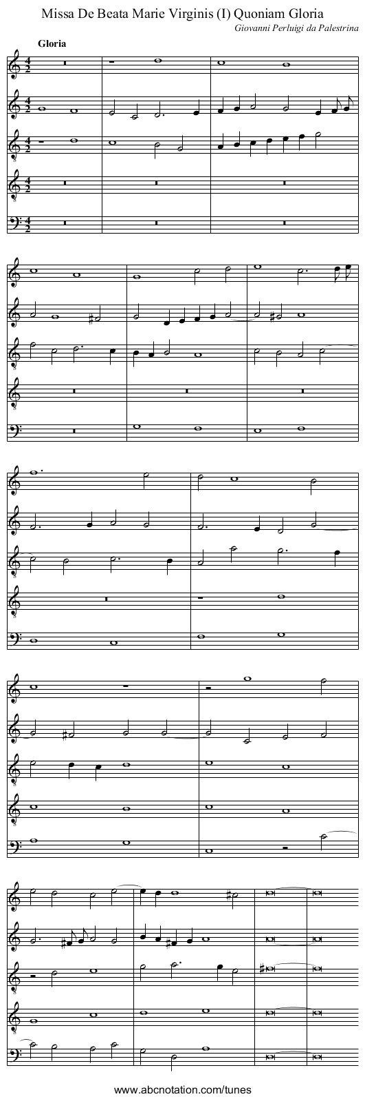 Missa De Beata Marie Virginis (I) Quoniam Gloria - staff notation