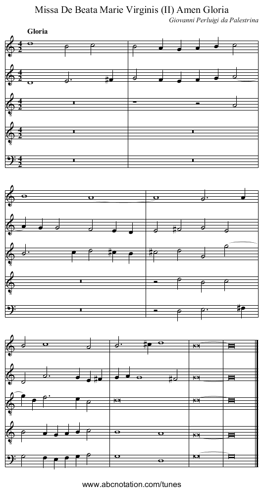 Missa De Beata Marie Virginis (II) Amen Gloria - staff notation