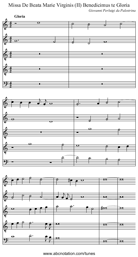 Missa De Beata Marie Virginis (II) Benedicimus te Gloria - staff notation
