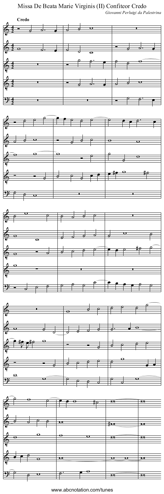 Missa De Beata Marie Virginis (II) Confiteor Credo - staff notation