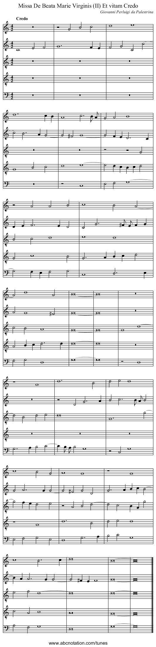 Missa De Beata Marie Virginis (II) Et vitam Credo - staff notation