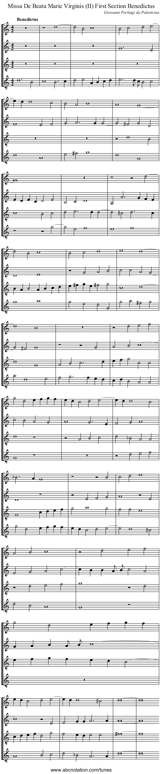 Missa De Beata Marie Virginis (II) First Section Benedictus - staff notation