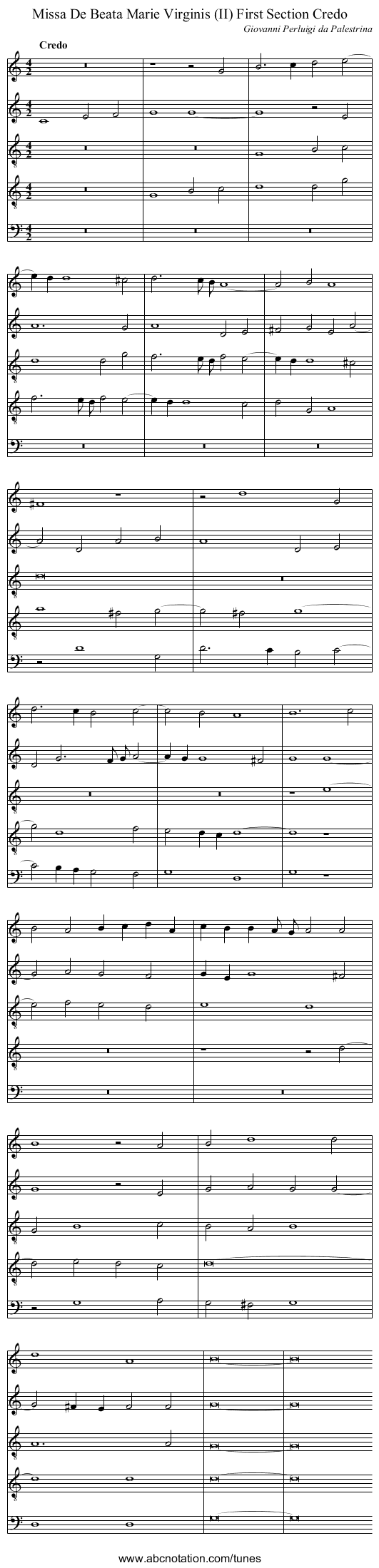 Missa De Beata Marie Virginis (II) First Section Credo - staff notation