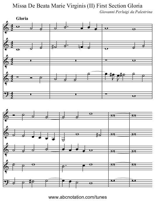 Missa De Beata Marie Virginis (II) First Section Gloria - staff notation