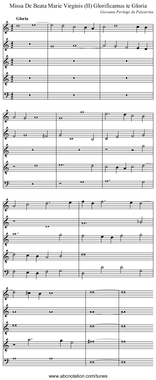 Missa De Beata Marie Virginis (II) Glorificamus te Gloria - staff notation