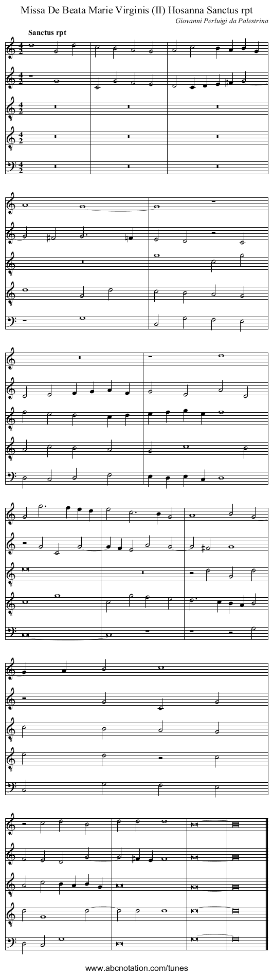Missa De Beata Marie Virginis (II) Hosanna Sanctus rpt - staff notation