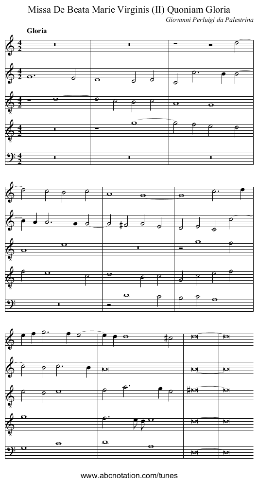 Missa De Beata Marie Virginis (II) Quoniam Gloria - staff notation