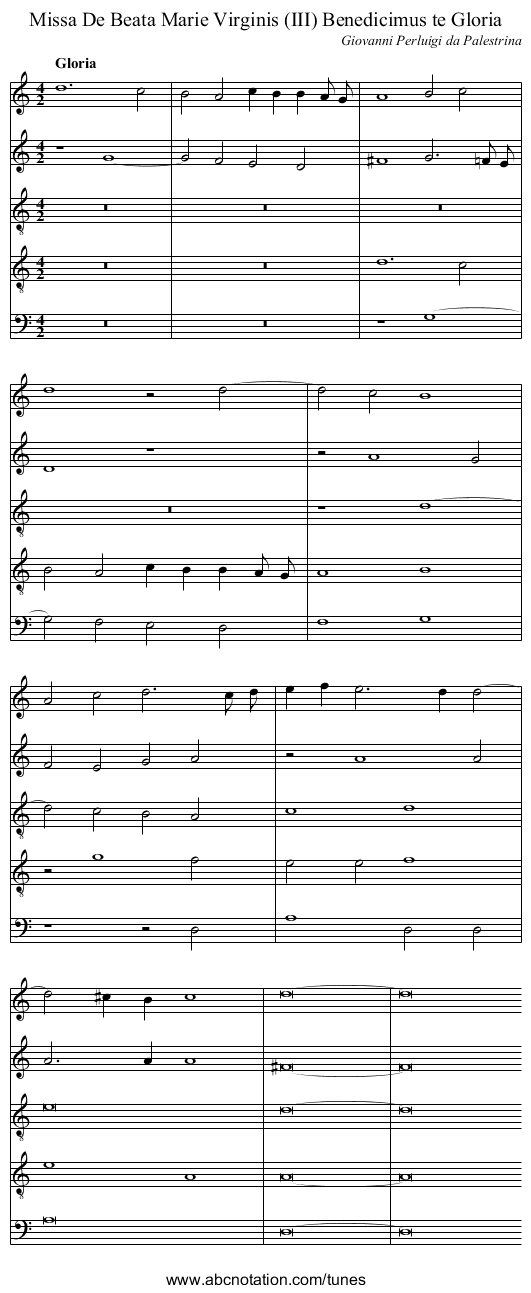Missa De Beata Marie Virginis (III) Benedicimus te Gloria - staff notation