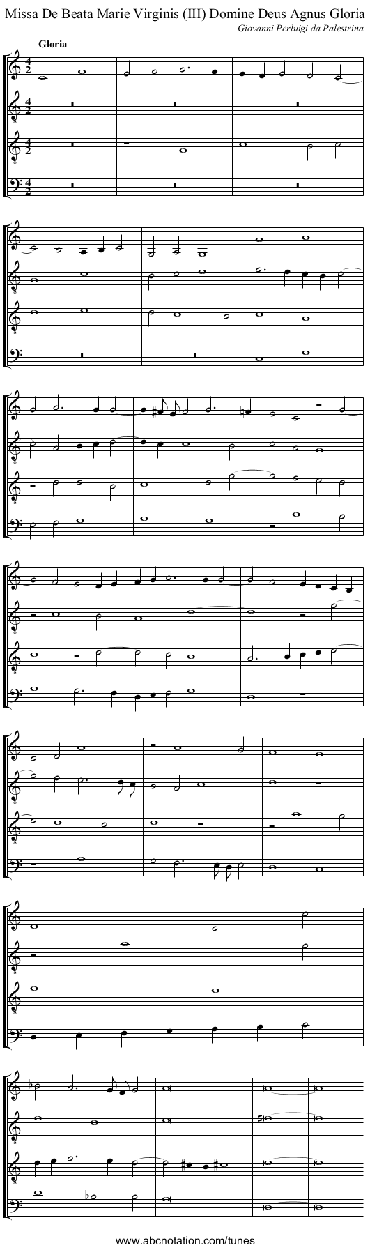 Missa De Beata Marie Virginis (III) Domine Deus Agnus Gloria - staff notation