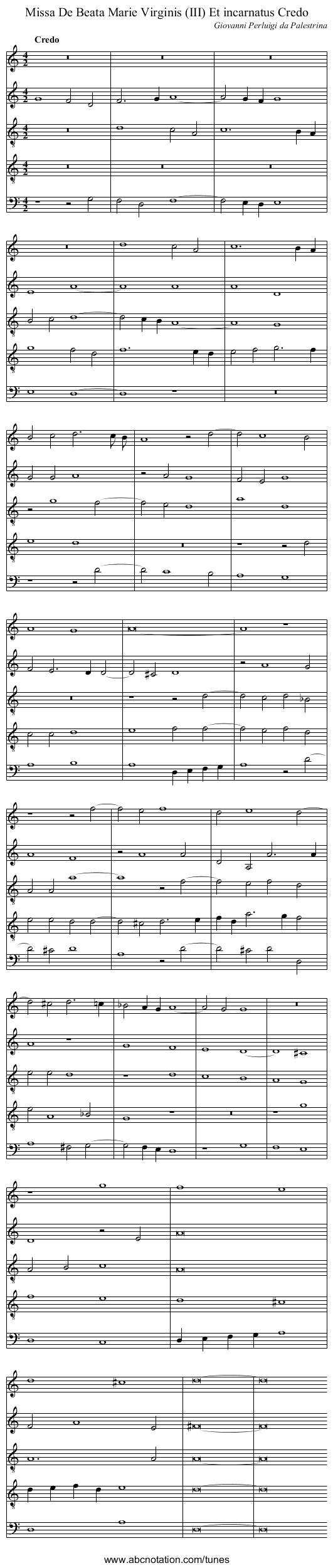 Missa De Beata Marie Virginis (III) Et incarnatus Credo - staff notation