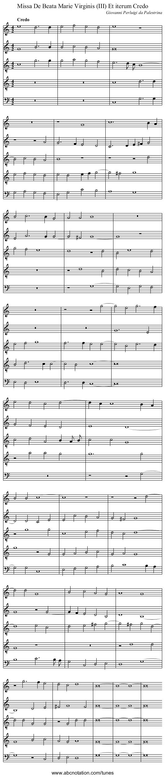 Missa De Beata Marie Virginis (III) Et iterum Credo - staff notation