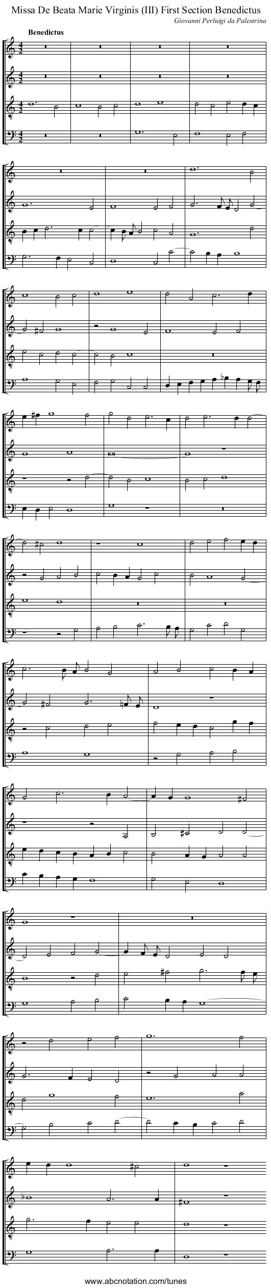 Missa De Beata Marie Virginis (III) First Section Benedictus - staff notation