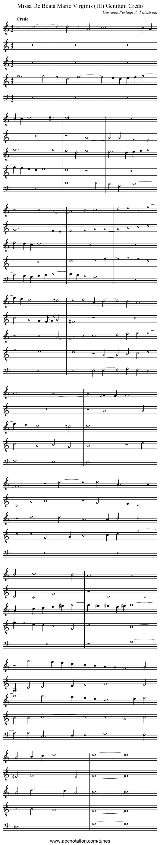 Missa De Beata Marie Virginis (III) Genitum Credo - staff notation