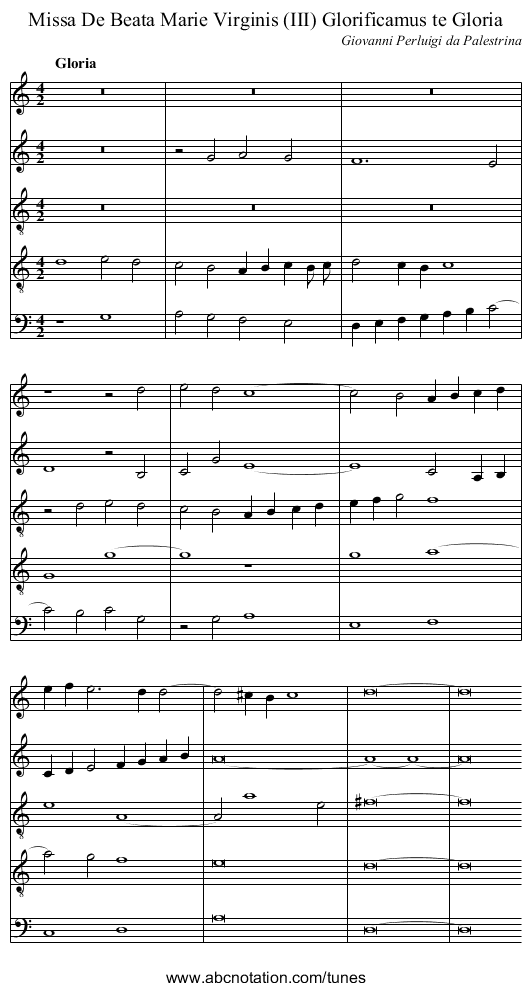 Missa De Beata Marie Virginis (III) Glorificamus te Gloria - staff notation