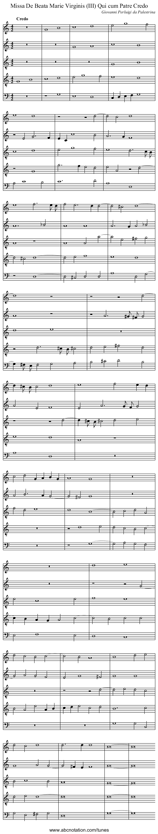 Missa De Beata Marie Virginis (III) Qui cum Patre Credo - staff notation