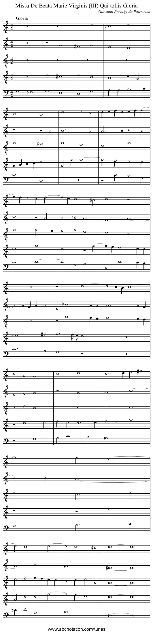 Missa De Beata Marie Virginis (III) Qui tollis Gloria - staff notation