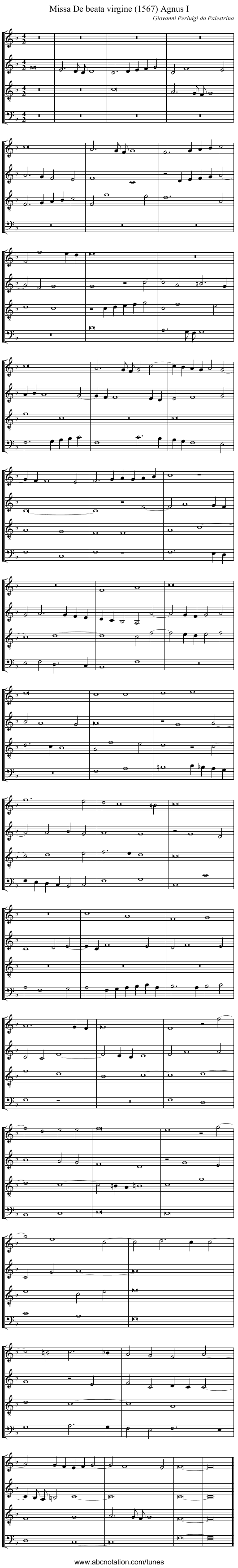 Missa De beata virgine (1567) Agnus I - staff notation