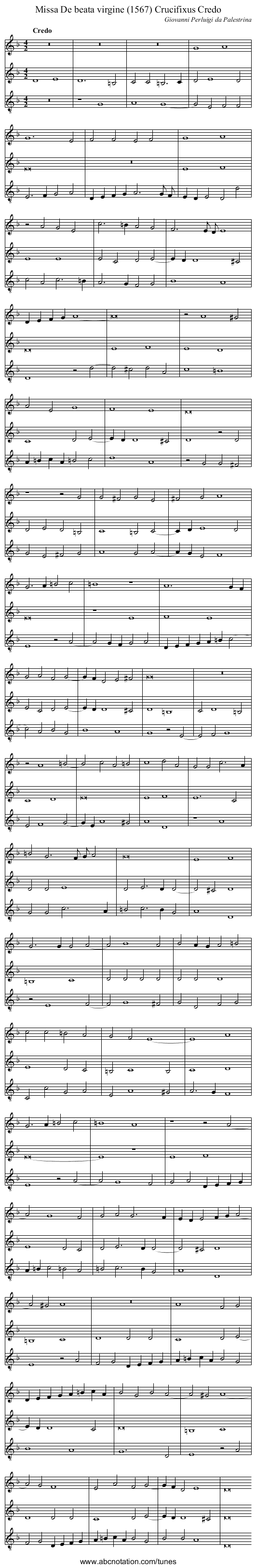 Missa De beata virgine (1567) Crucifixus Credo - staff notation