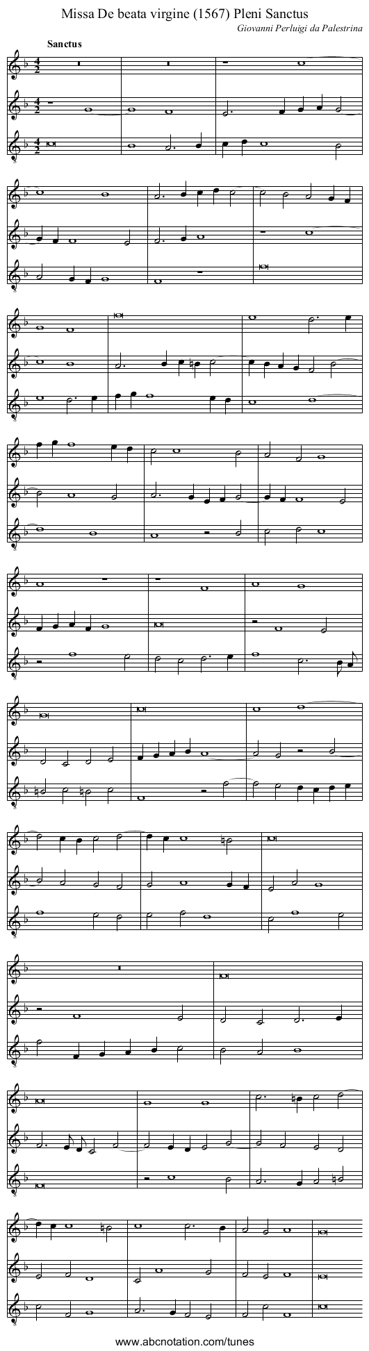 Missa De beata virgine (1567) Pleni Sanctus - staff notation