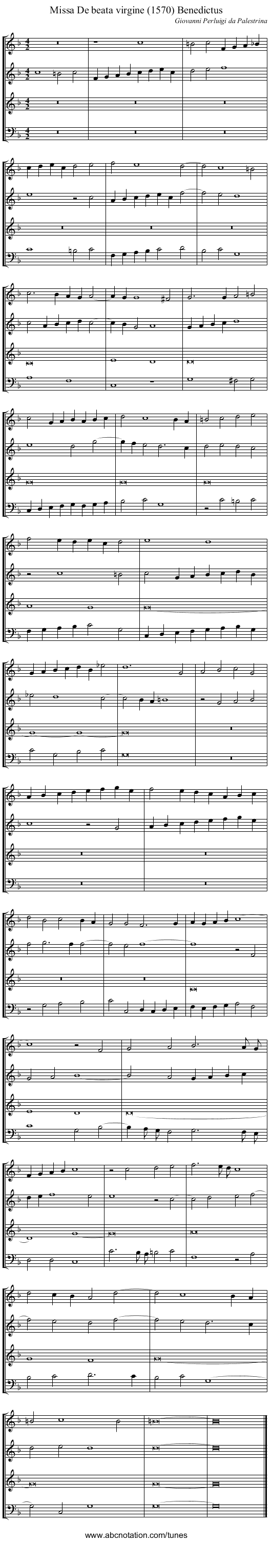 Missa De beata virgine (1570) Benedictus - staff notation