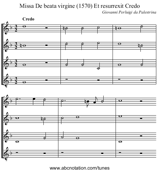 Missa De beata virgine (1570) Et resurrexit Credo - staff notation