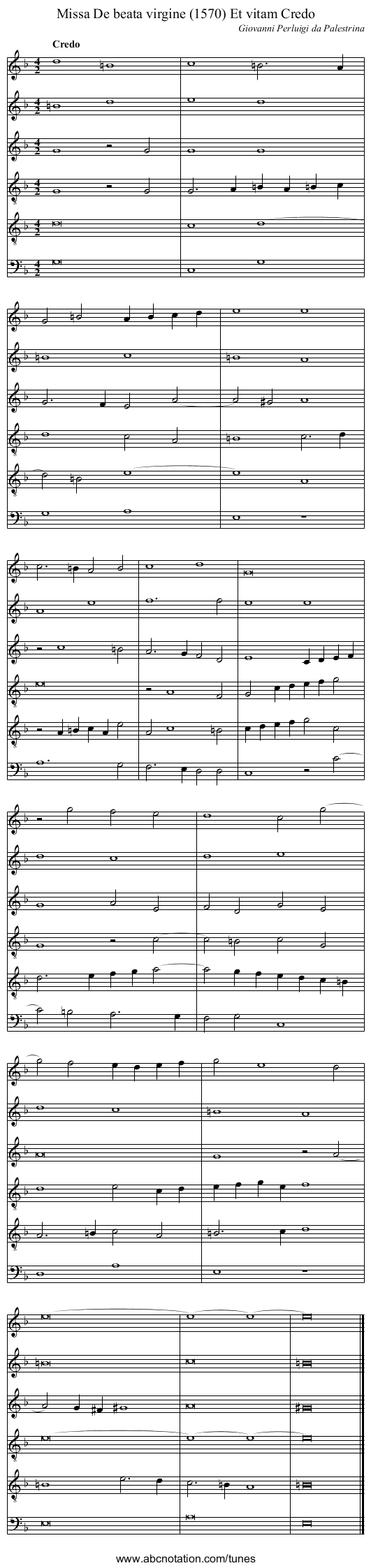 Missa De beata virgine (1570) Et vitam Credo - staff notation