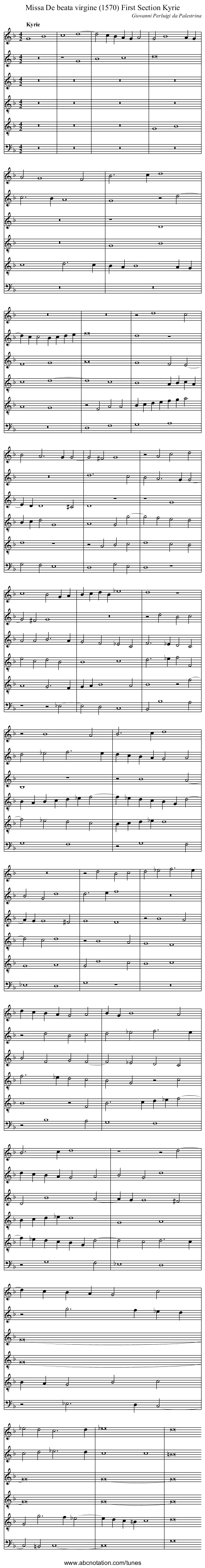 Missa De beata virgine (1570) First Section Kyrie - staff notation