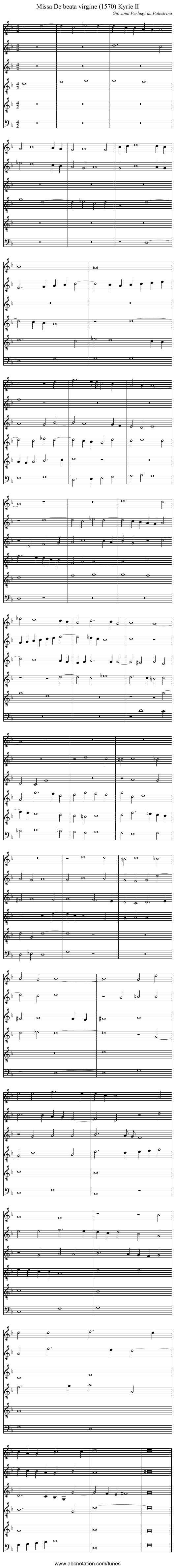 Missa De beata virgine (1570) Kyrie II - staff notation