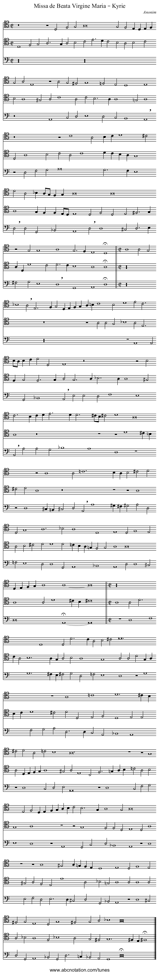 Missa de Beata Virgine Maria – Kyrie - staff notation