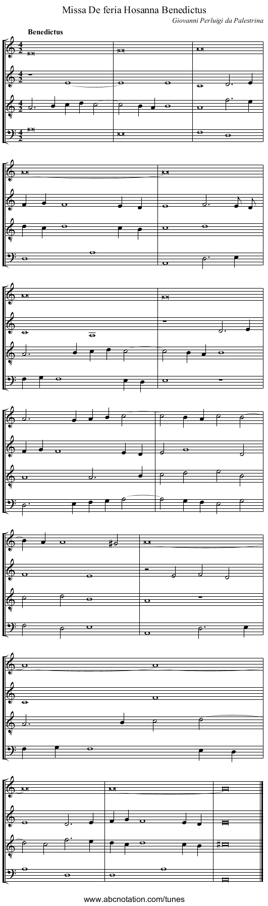Missa De feria Hosanna Benedictus - staff notation