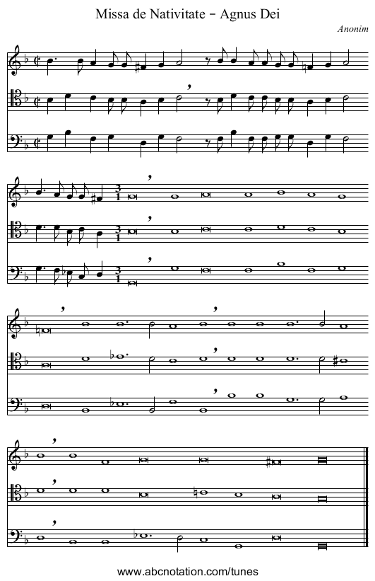Missa de Nativitate – Agnus Dei - staff notation