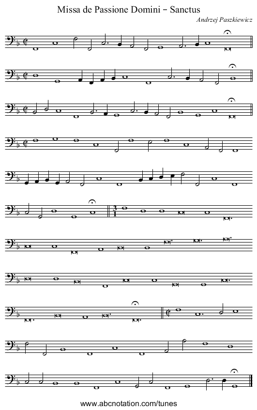 Missa de Passione Domini – Sanctus - staff notation