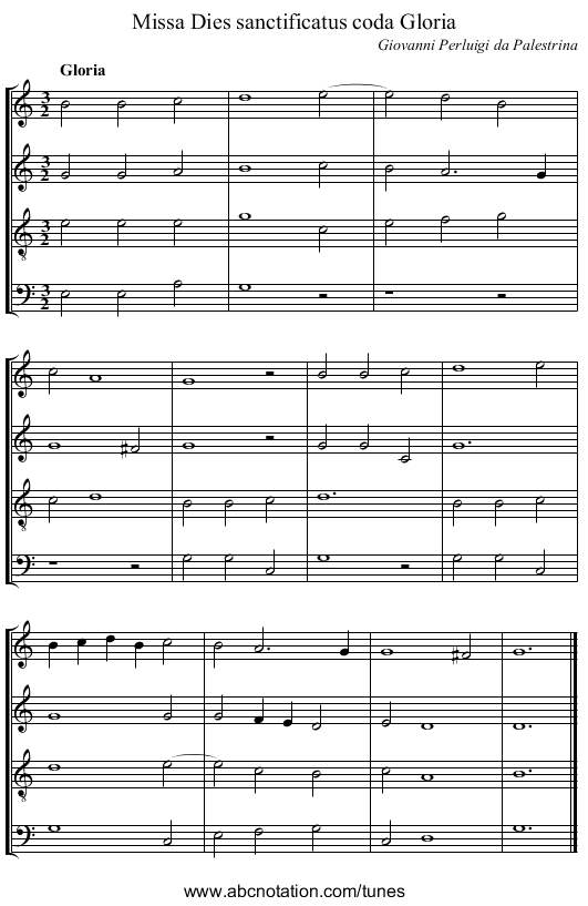 Missa Dies sanctificatus coda Gloria - staff notation