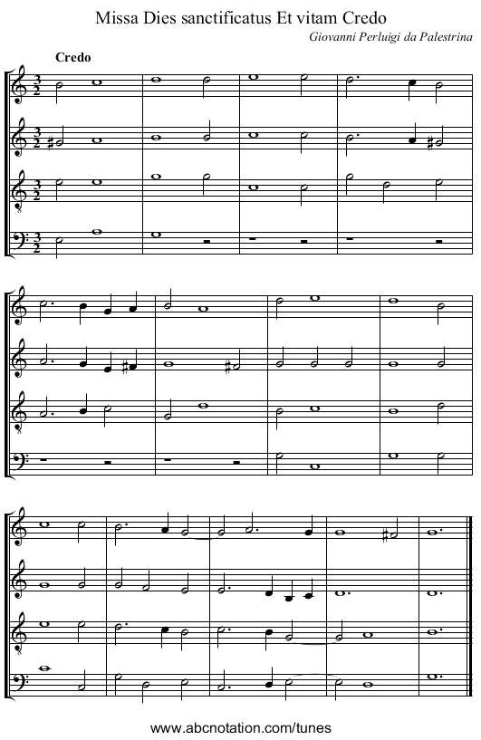 Missa Dies sanctificatus Et vitam Credo - staff notation