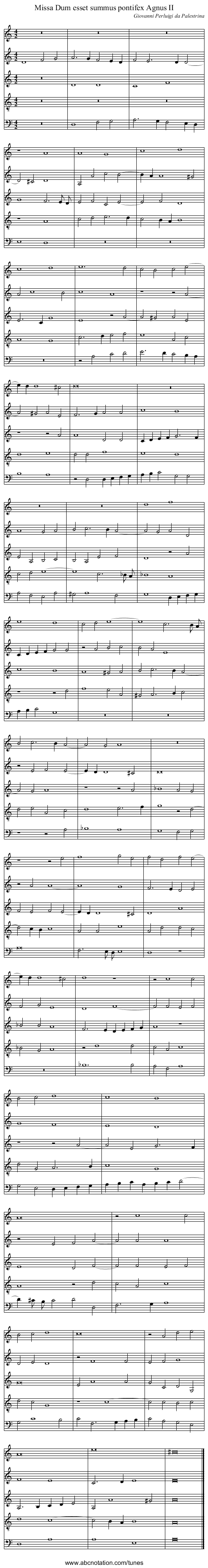 Missa Dum esset summus pontifex Agnus II - staff notation