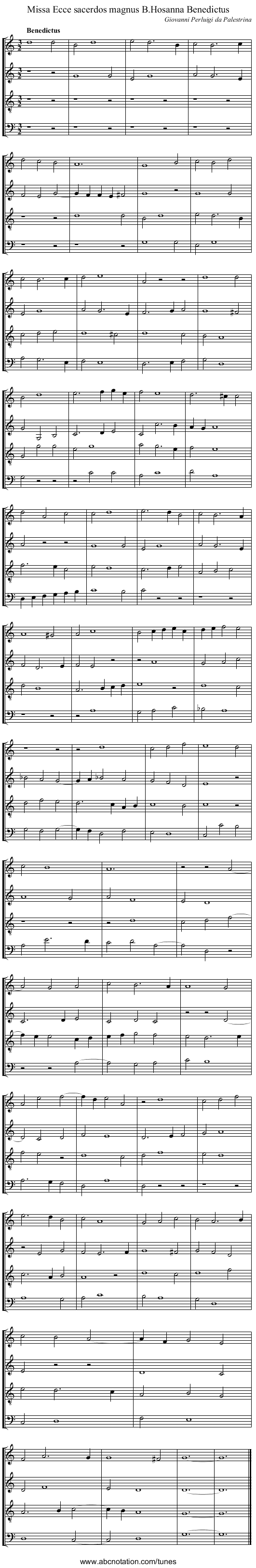 Missa Ecce sacerdos magnus B.Hosanna Benedictus - staff notation