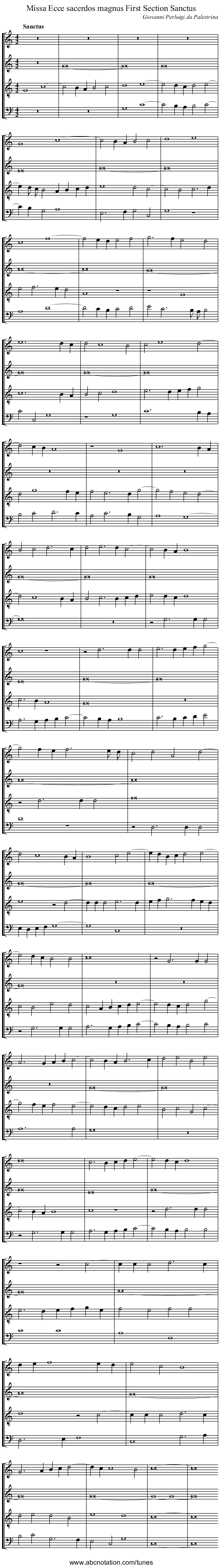 Missa Ecce sacerdos magnus First Section Sanctus - staff notation