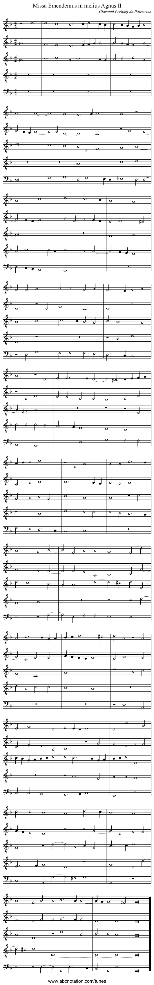 Missa Emendemus in melius Agnus II - staff notation