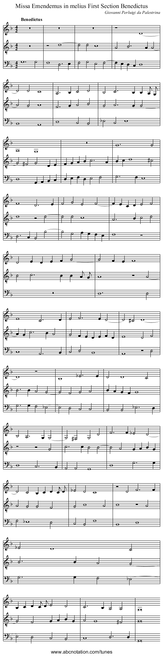 Missa Emendemus in melius First Section Benedictus - staff notation