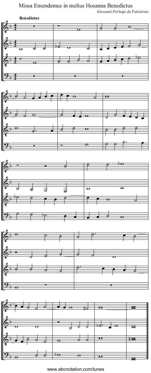 Missa Emendemus in melius Hosanna Benedictus - staff notation